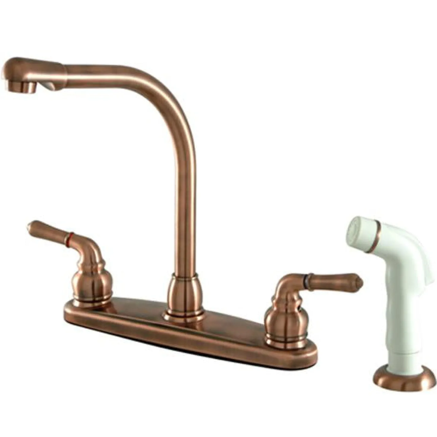 Kingston Brass GKB756 Water Saving Magellan Centerset Antique Copper Kitchen Faucet with White Side Sprayer