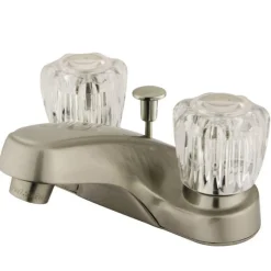 Kingston Brass GKB168 Water Saving Americana Centerset Lavatory Faucet with Acrylic Handles and ABS Pop-up in Satin Nickel
