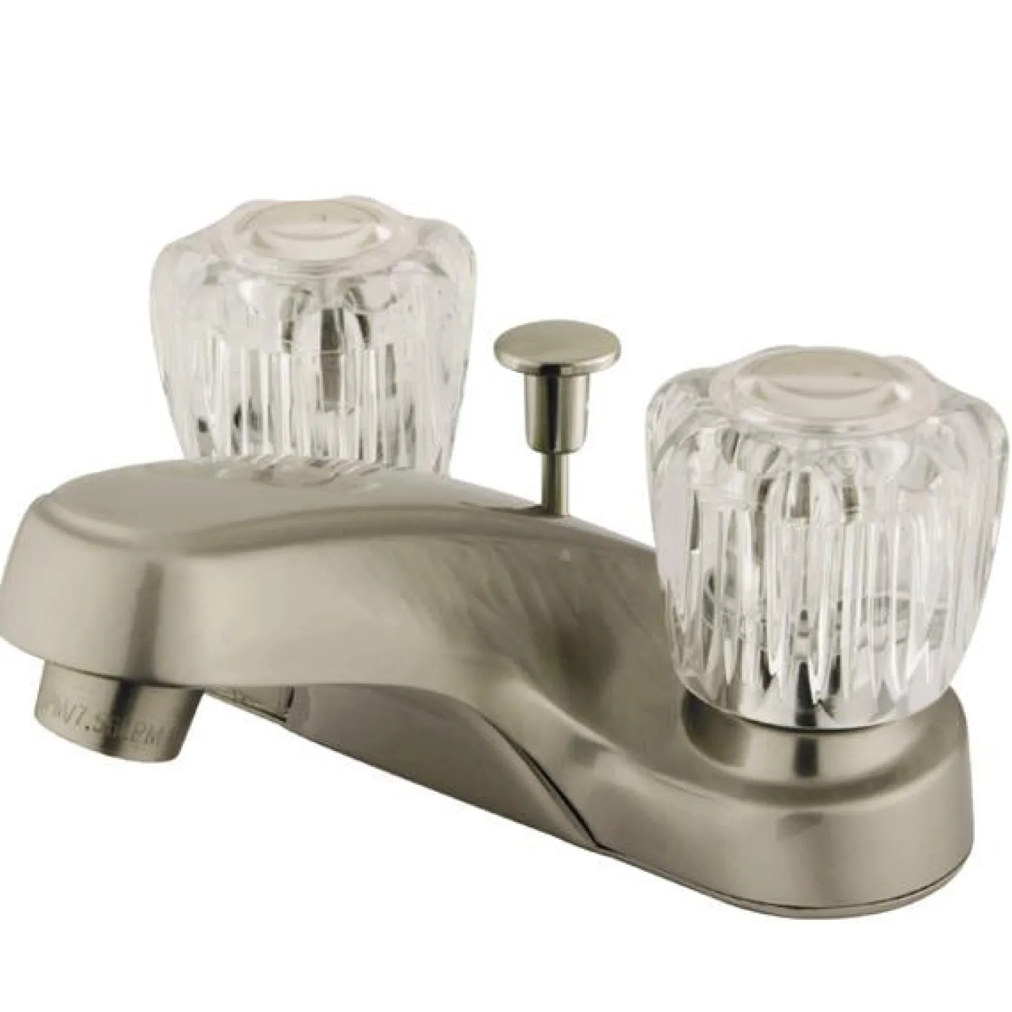 Kingston Brass GKB168 Water Saving Americana Centerset Lavatory Faucet with Acrylic Handles and ABS Pop-up in Satin Nickel