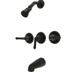 Kingston Brass GKB235 Water Saving Magellan 3-Handle Tub and Shower Faucet in Oil Rubbed Bronze with Water Savings Showerhead