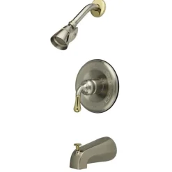 Kingston Brass GKB1639 Water Saving Magellan Tub and Shower Faucet Combination with 1.5GPM Shower Head and Lever Handle in Satin Nickel with Polished Brass Trim