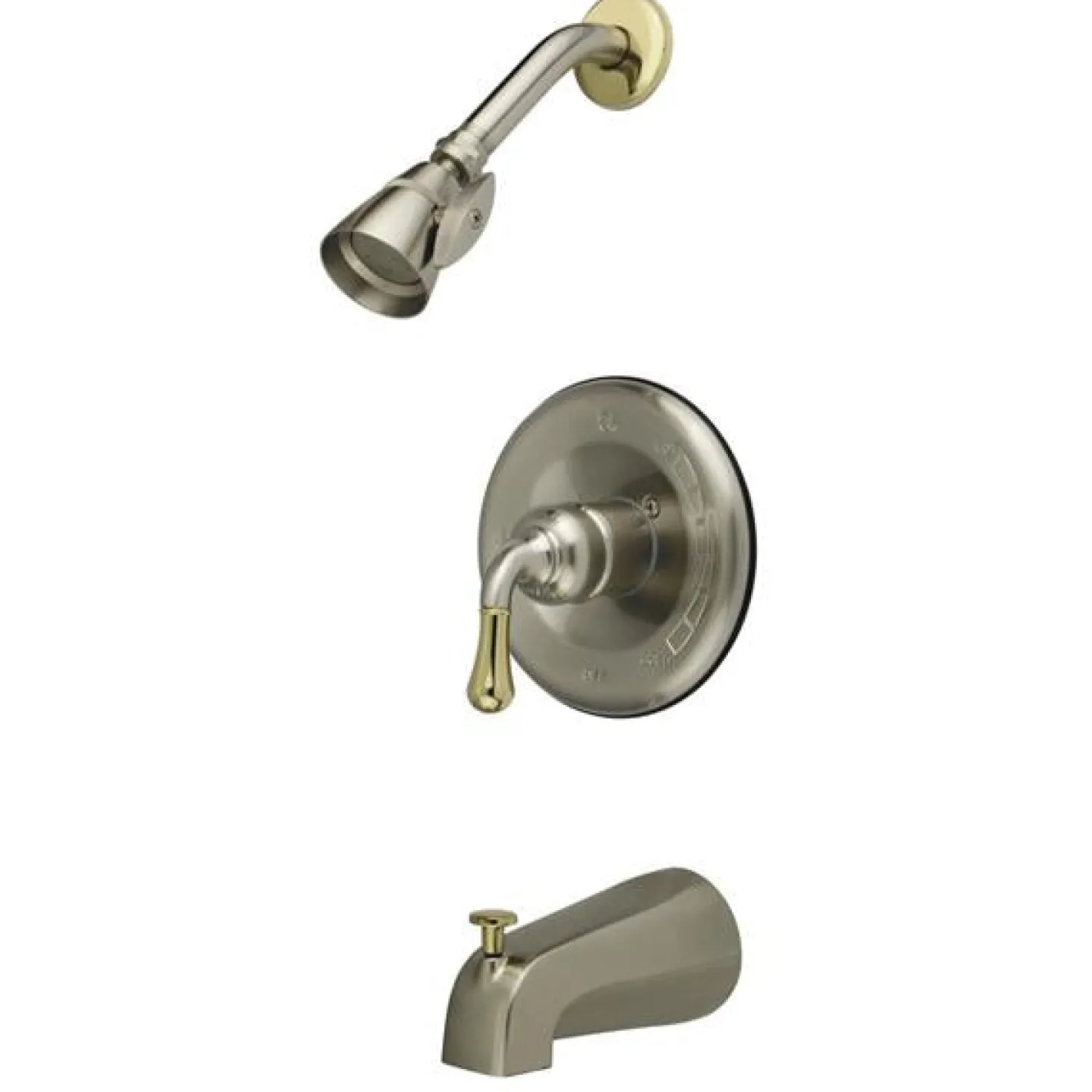 Kingston Brass GKB1639 Water Saving Magellan Tub and Shower Faucet Combination with 1.5GPM Shower Head and Lever Handle in Satin Nickel with Polished Brass Trim