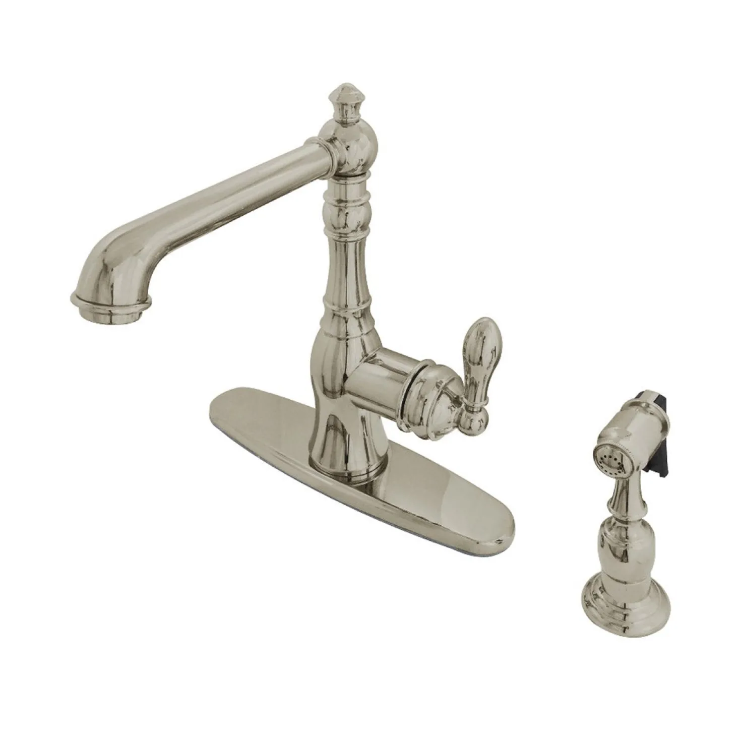 Kingston Brass Gourmetier American Classic Single-Handle Kitchen Faucet with Brass Sprayer
