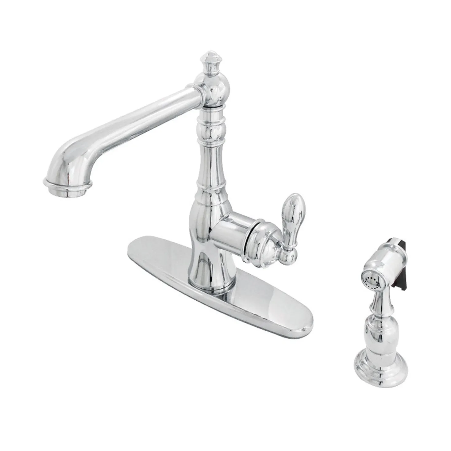 Kingston Brass Gourmetier American Classic Single-Handle Kitchen Faucet with Brass Sprayer