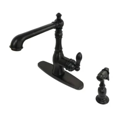 Kingston Brass Gourmetier American Classic Single-Handle Kitchen Faucet with Brass Sprayer