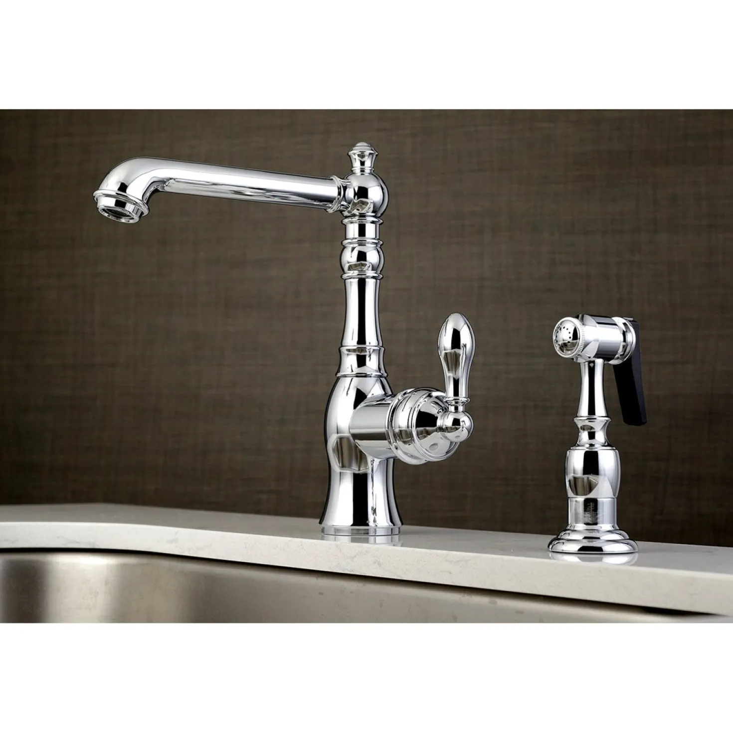 Kingston Brass Gourmetier American Classic Single-Handle Kitchen Faucet with Brass Sprayer