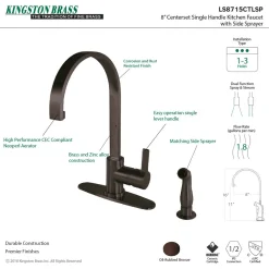 Kingston Brass Gourmetier Continental Single-Handle Kitchen Faucet with Side Sprayer