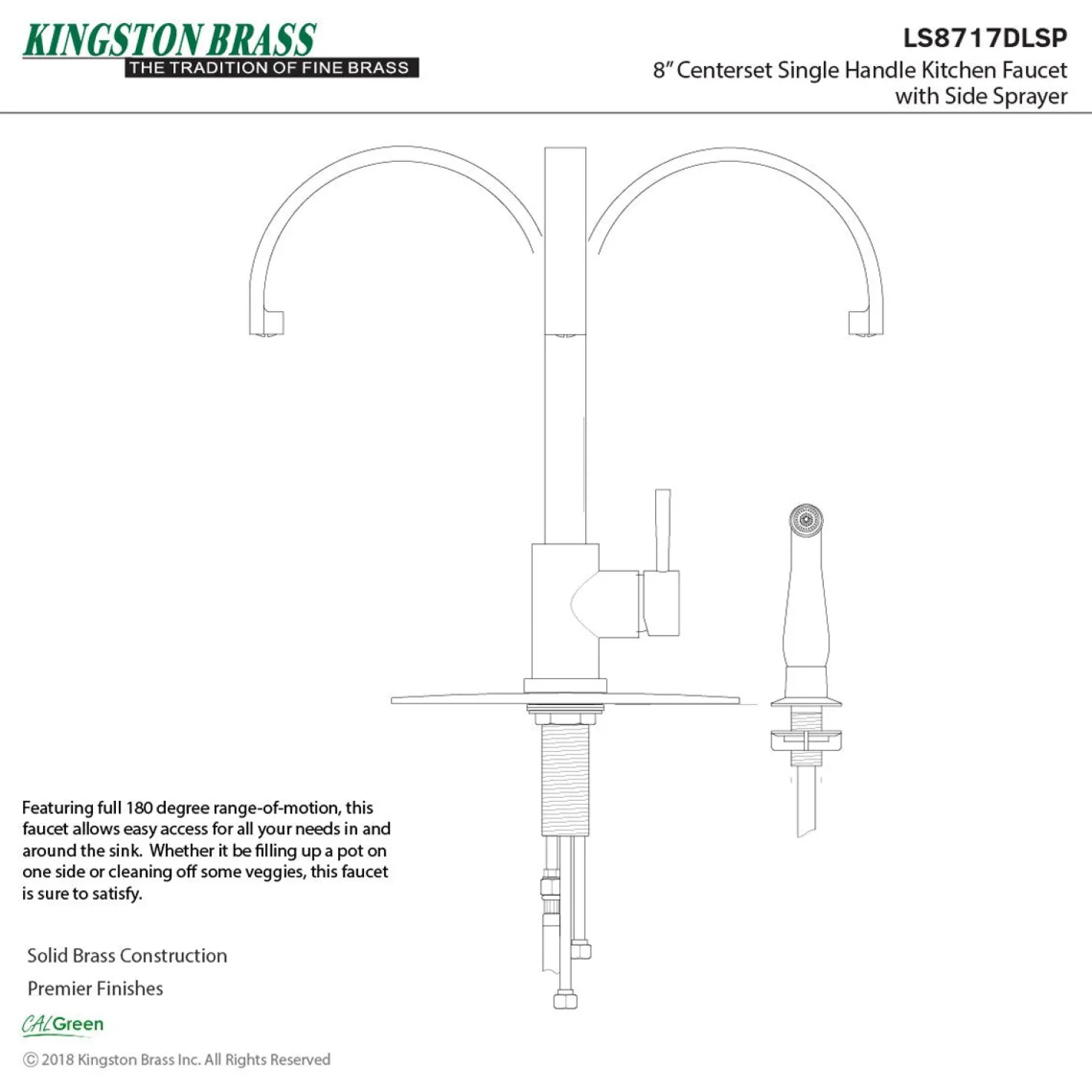 Kingston Brass Gourmetier Concord Single-Handle Kitchen Faucet with Side Sprayer