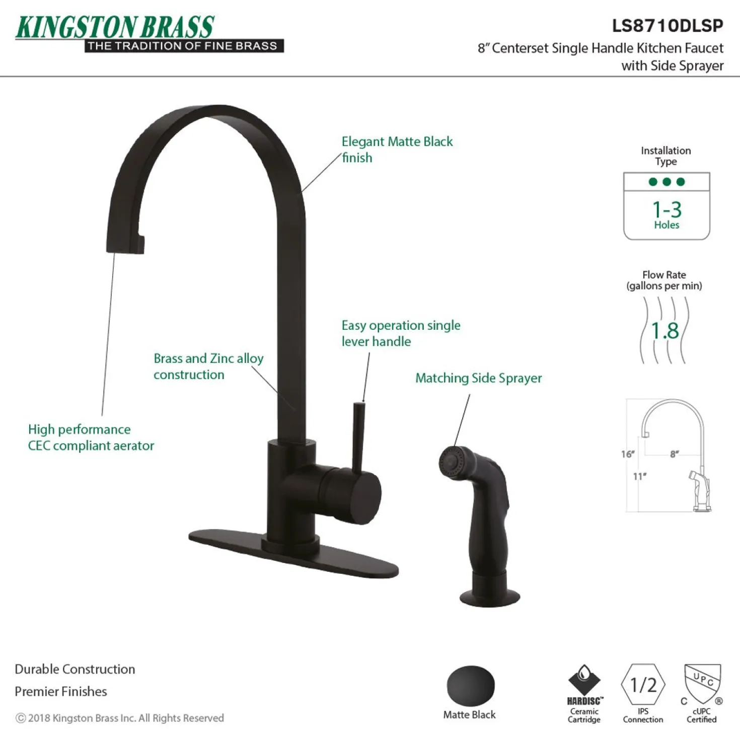 Kingston Brass Gourmetier Concord Single-Handle Kitchen Faucet with Side Sprayer