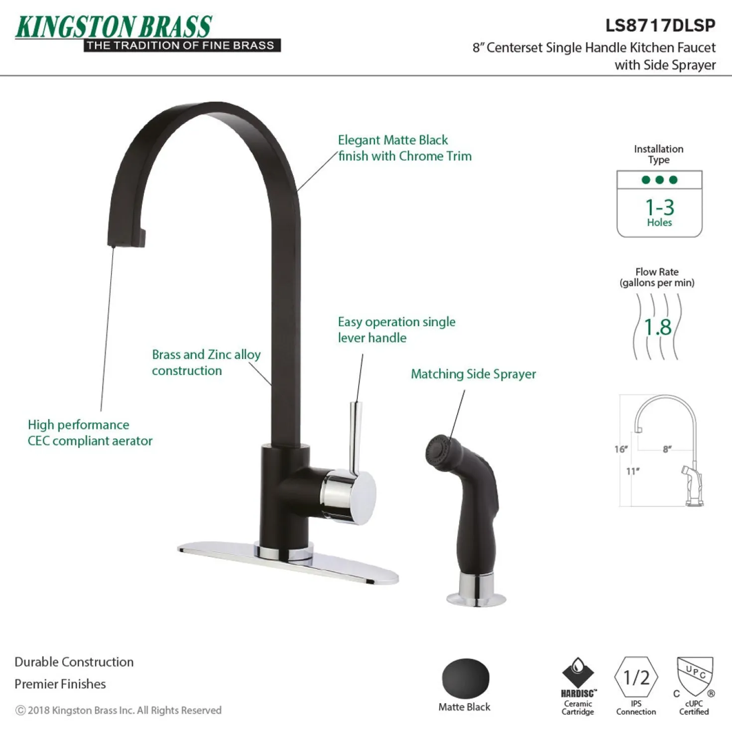 Kingston Brass Gourmetier Concord Single-Handle Kitchen Faucet with Side Sprayer