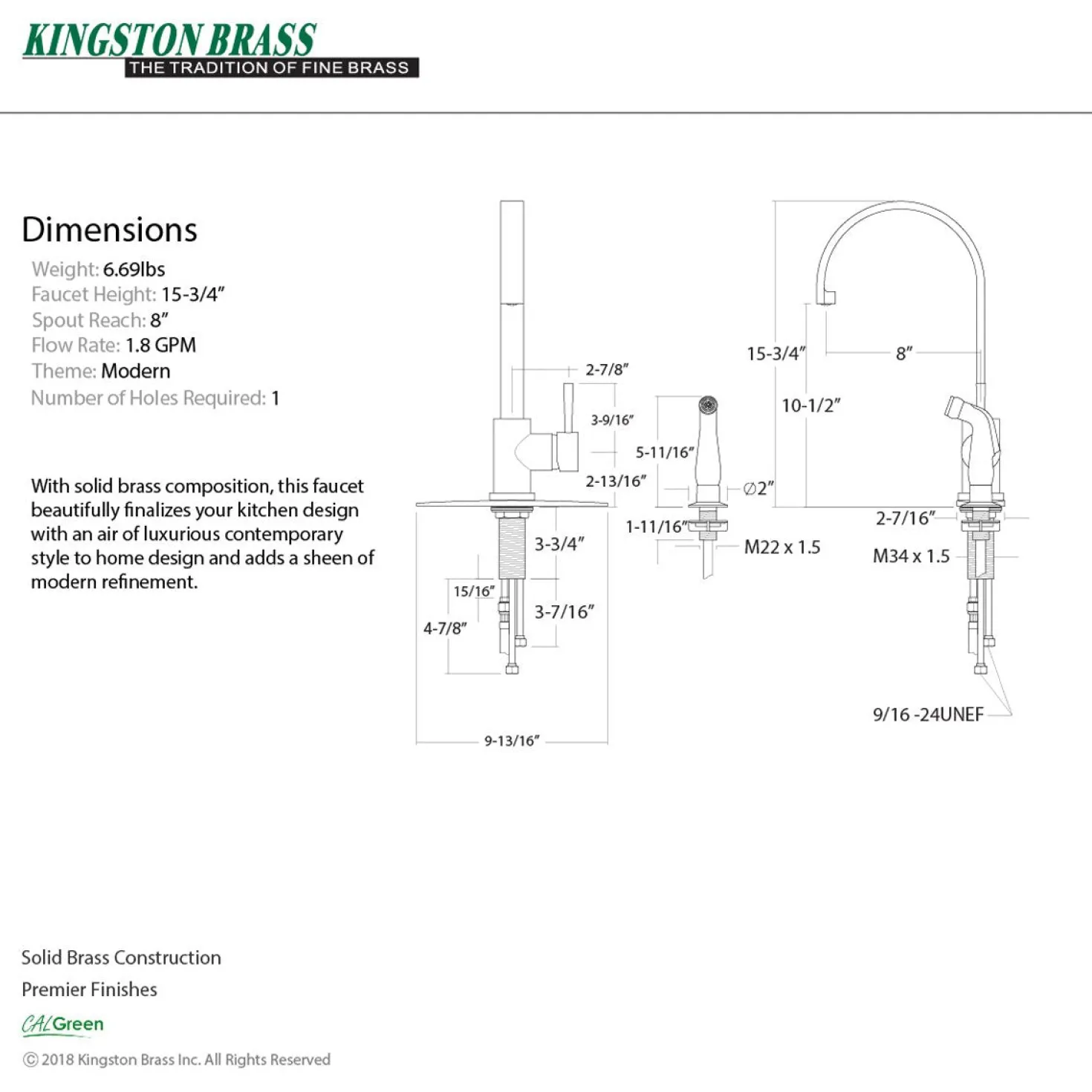 Kingston Brass Gourmetier Concord Single-Handle Kitchen Faucet with Side Sprayer
