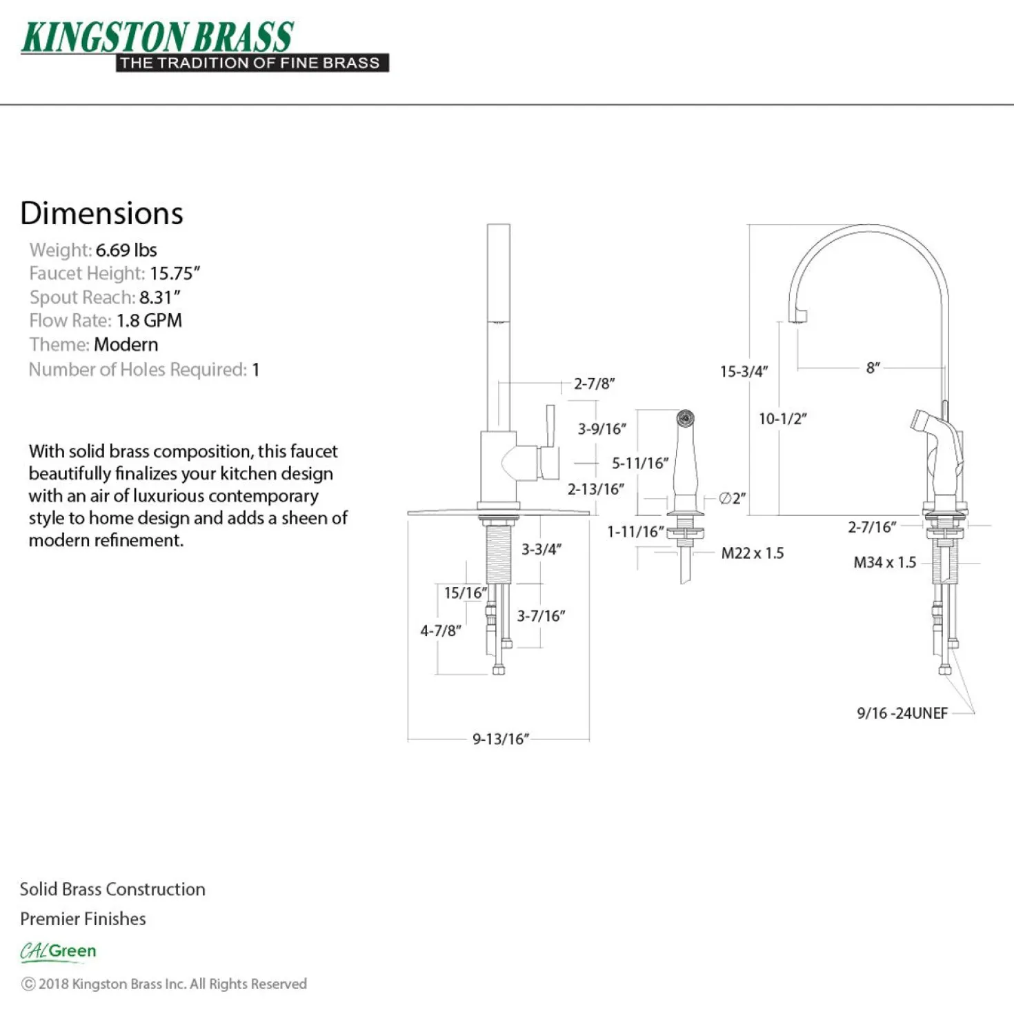 Kingston Brass Gourmetier Concord Single-Handle Kitchen Faucet with Side Sprayer