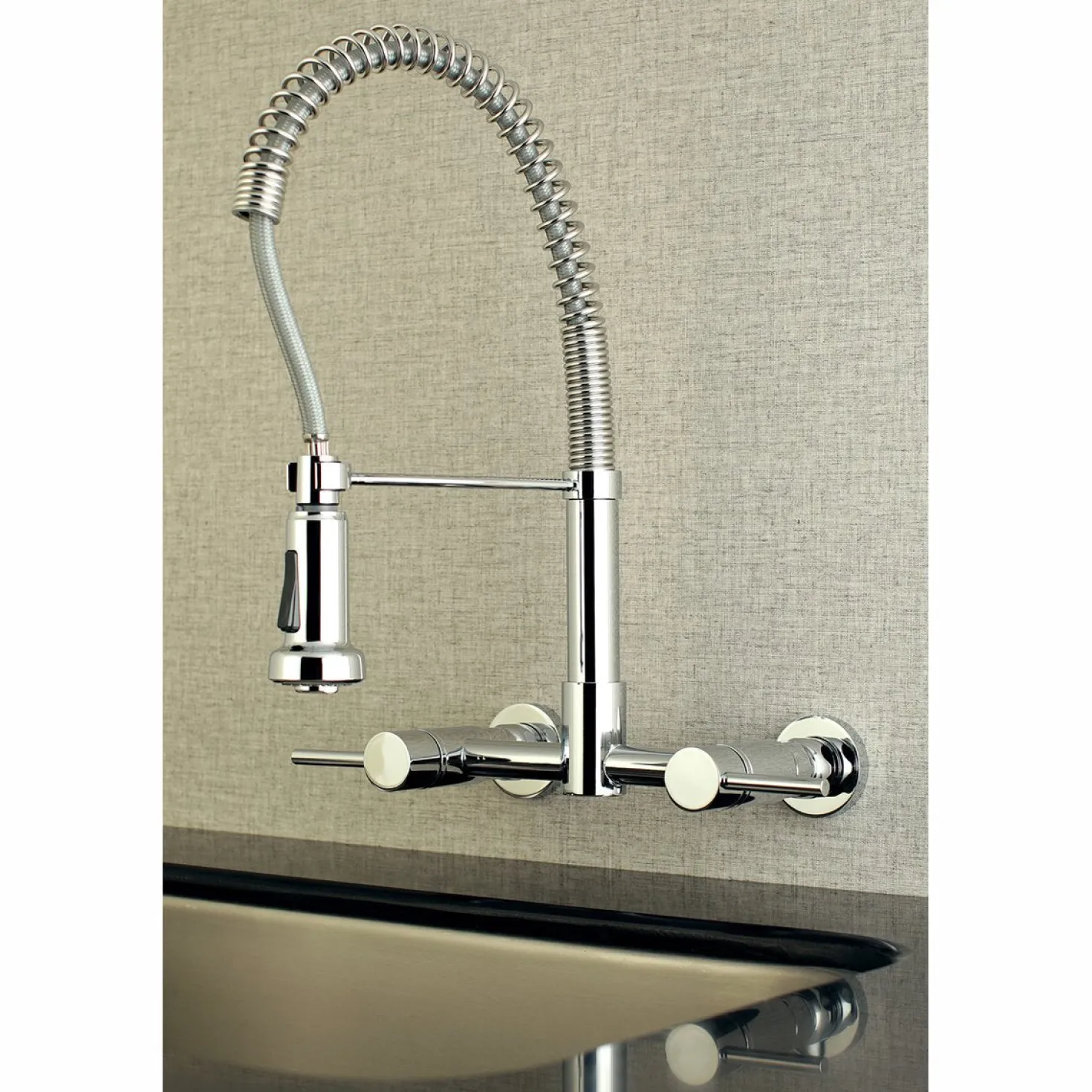 Kingston Brass Gourmetier Concord 2-Handle Wall Mount Pull-Down Kitchen Faucet