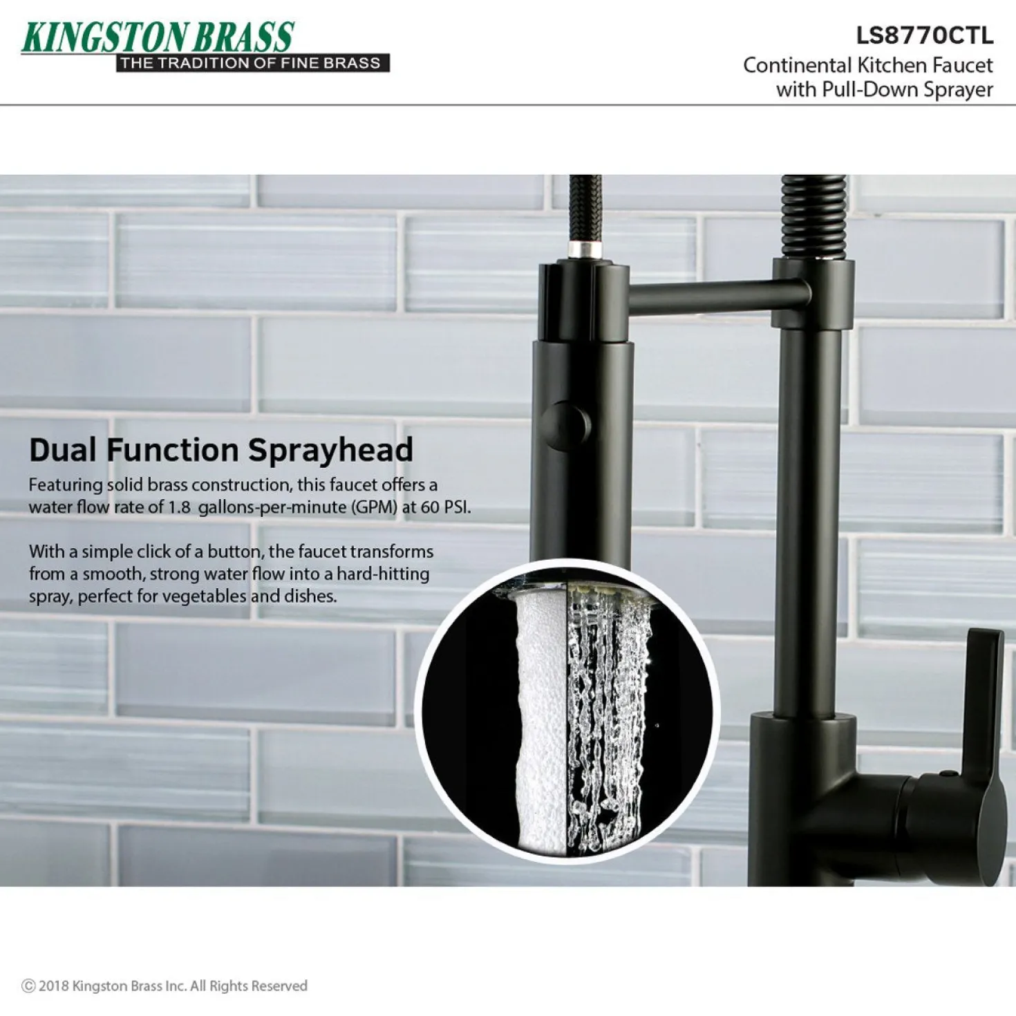 Kingston Brass Gourmetier Continental Single-Hole Single-Handle Pre-Rinse Kitchen Faucet