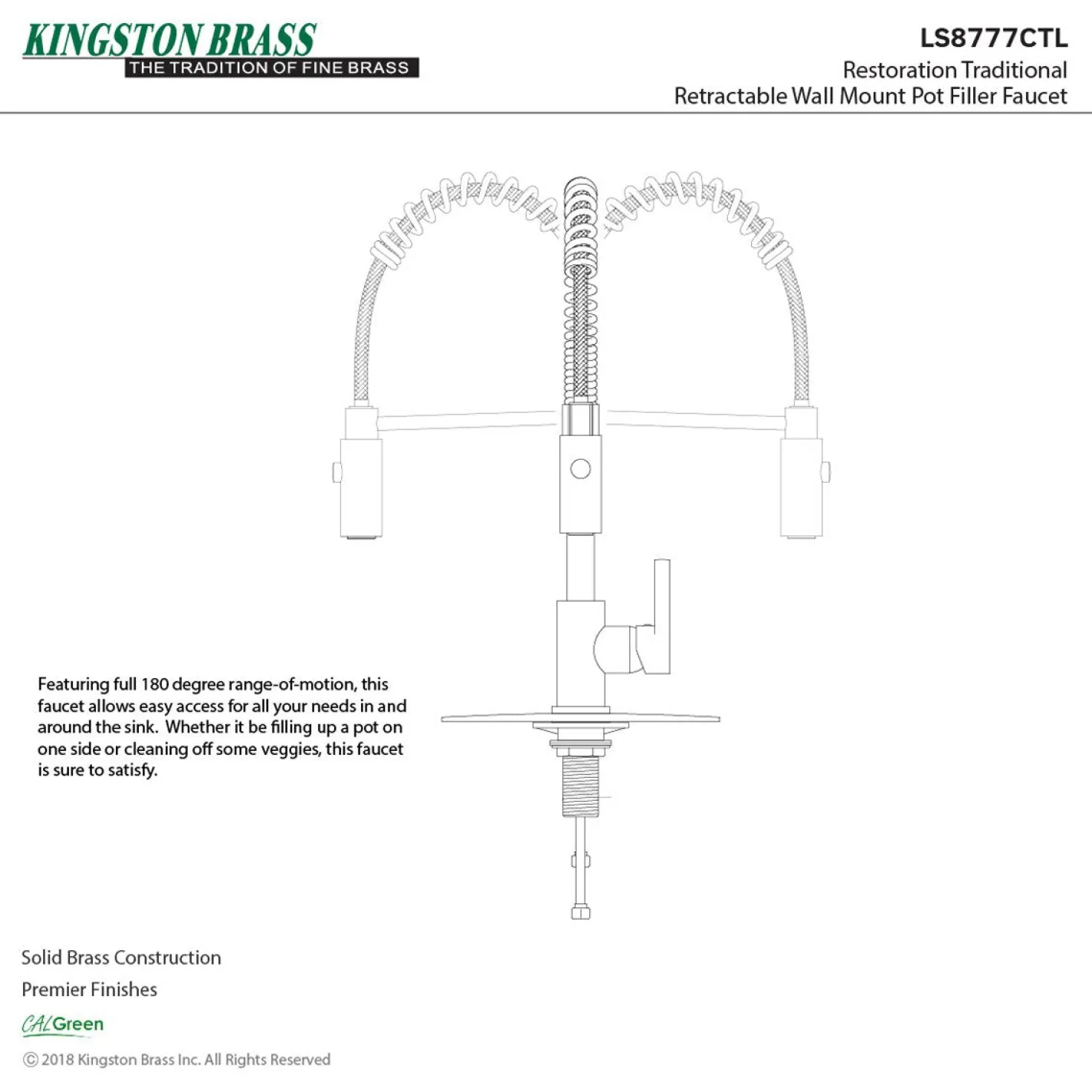 Kingston Brass Gourmetier Continental Single-Hole Single-Handle Pre-Rinse Kitchen Faucet