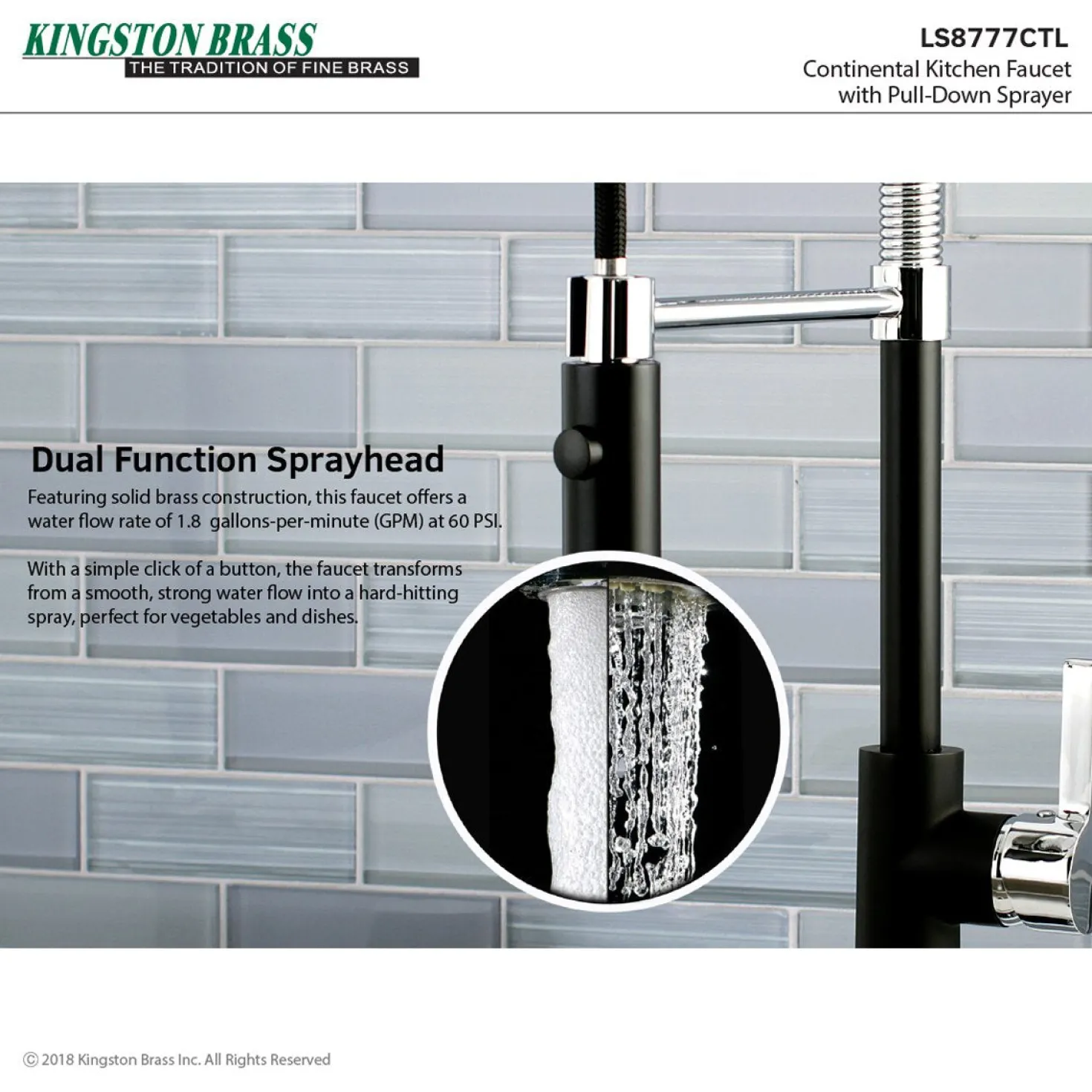 Kingston Brass Gourmetier Continental Single-Hole Single-Handle Pre-Rinse Kitchen Faucet