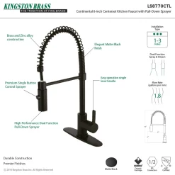 Kingston Brass Gourmetier Continental Single-Hole Single-Handle Pre-Rinse Kitchen Faucet