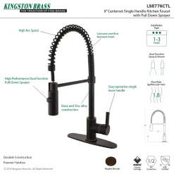 Kingston Brass Gourmetier Continental Single-Hole Single-Handle Pre-Rinse Kitchen Faucet