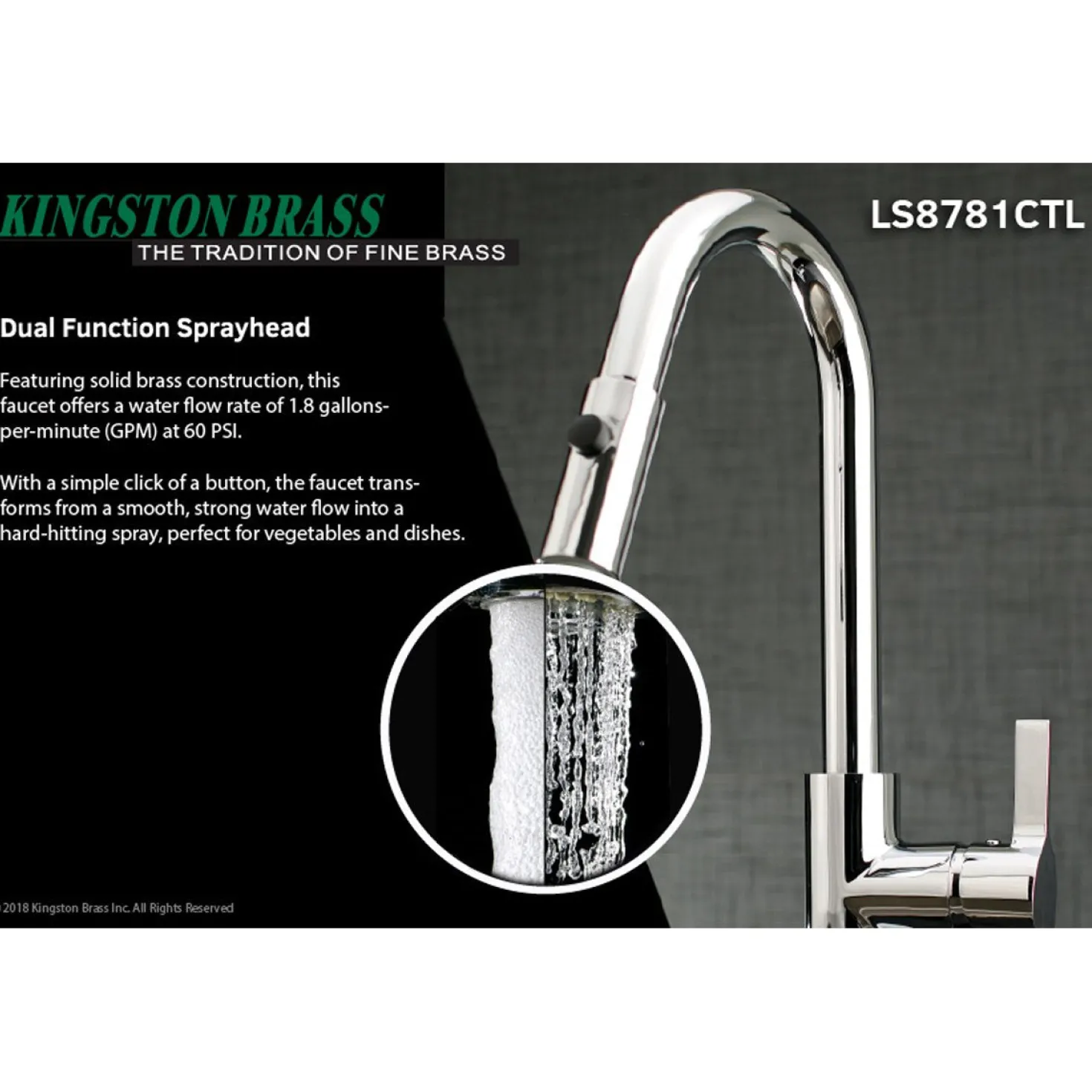 Kingston Brass Gourmetier Continental Single-Handle Single-Hole Pull-Down Kitchen Faucet