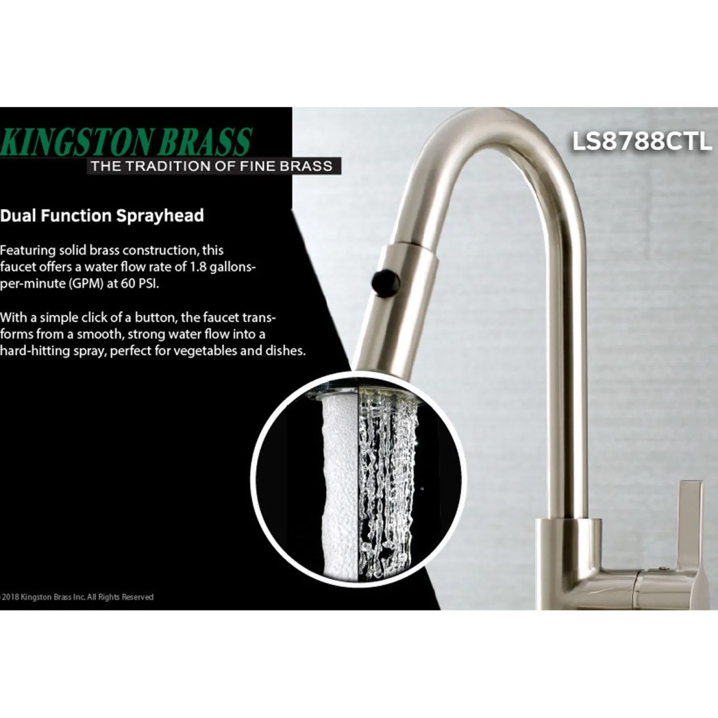Kingston Brass Gourmetier Continental Single-Handle Single-Hole Pull-Down Kitchen Faucet