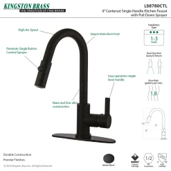 Kingston Brass Gourmetier Continental Single-Handle Single-Hole Pull-Down Kitchen Faucet