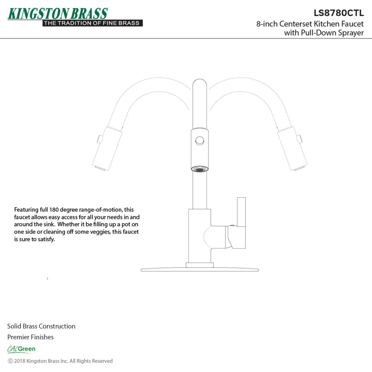 Kingston Brass Gourmetier Continental Single-Handle Single-Hole Pull-Down Kitchen Faucet