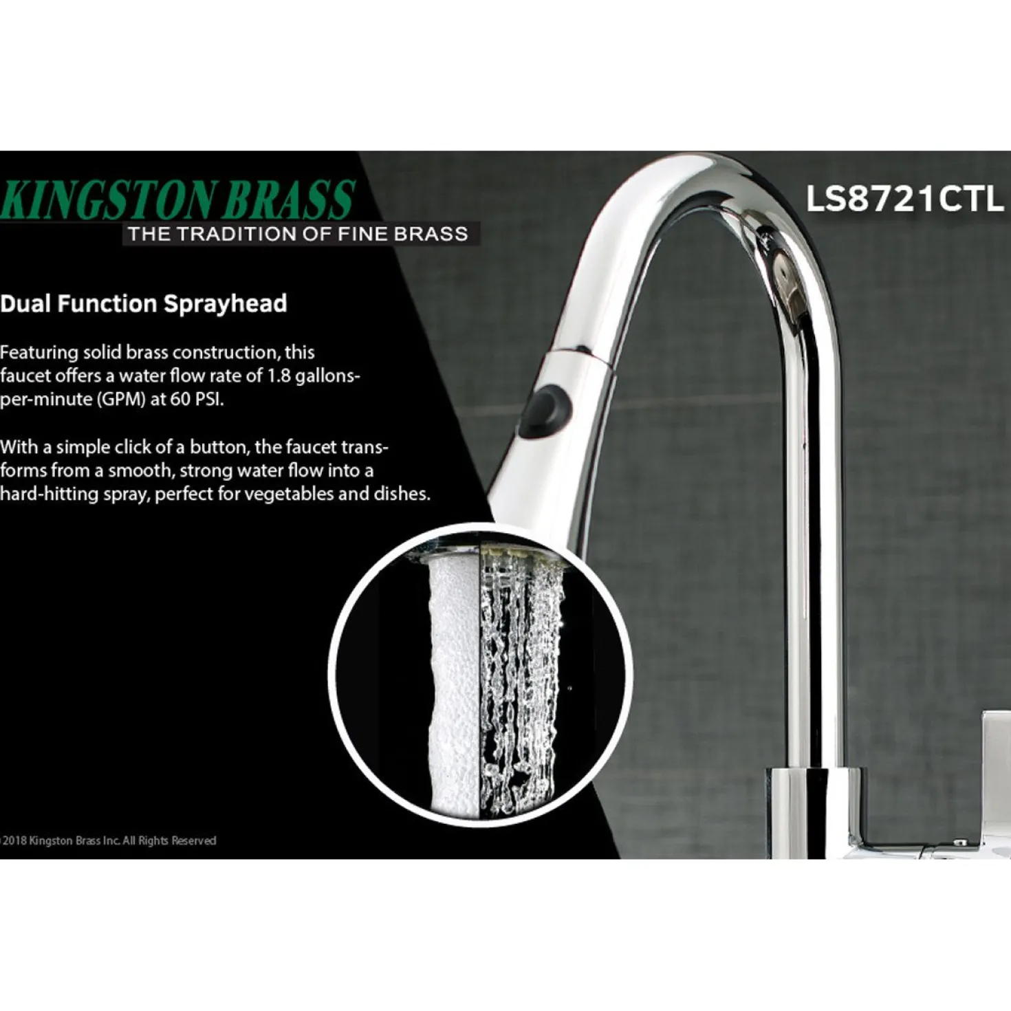 Kingston Brass Gourmetier Continental Deck Mount Single-Handle Pull-Down Kitchen Faucet