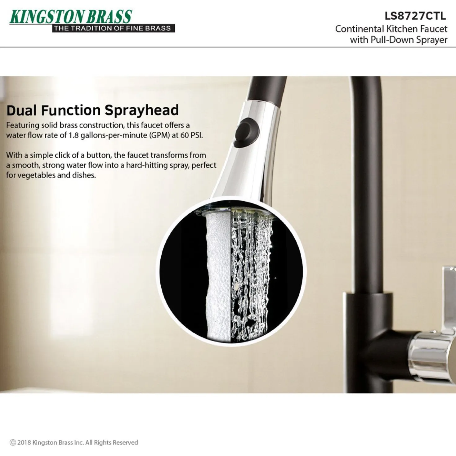 Kingston Brass Gourmetier Continental Deck Mount Single-Handle Pull-Down Kitchen Faucet