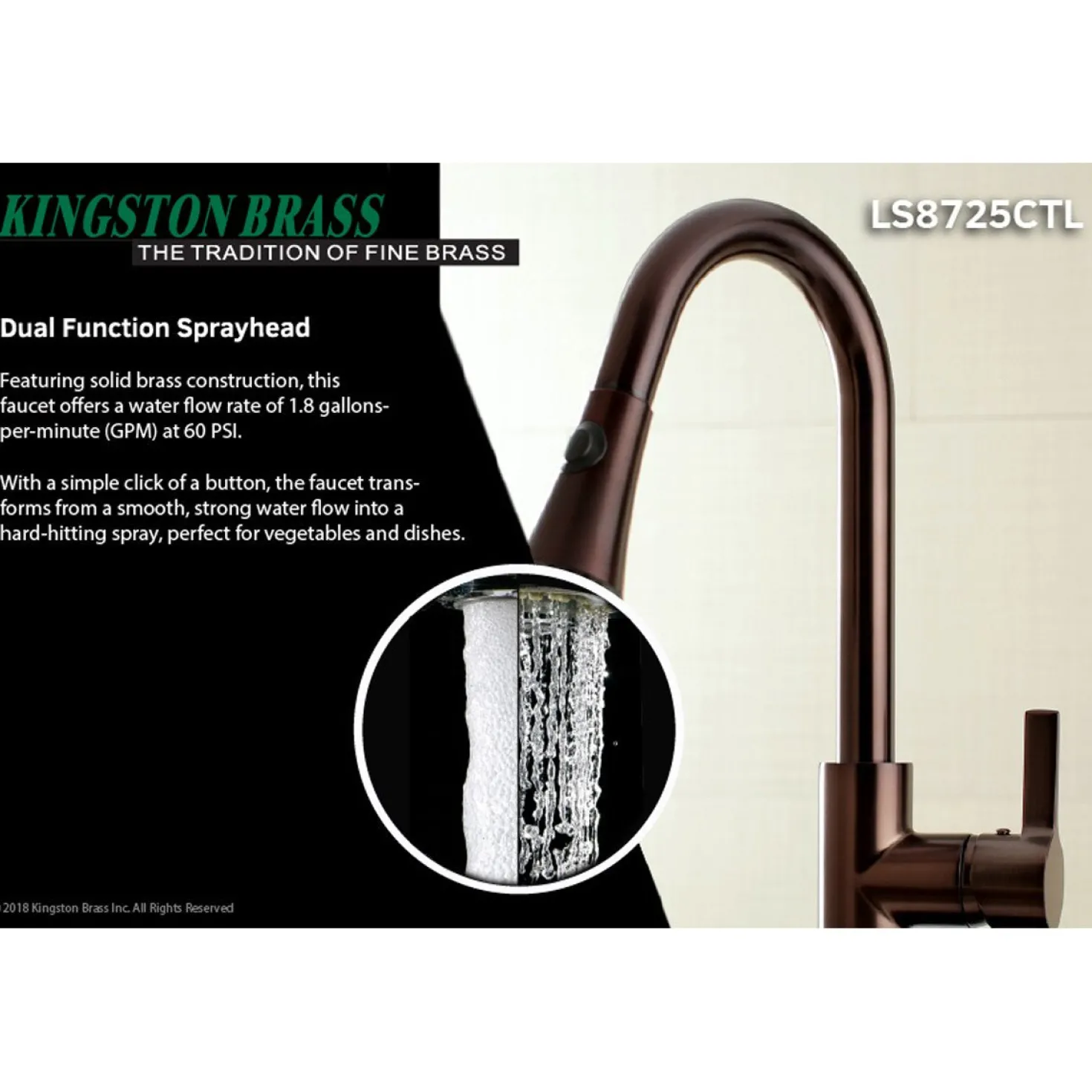 Kingston Brass Gourmetier Continental Deck Mount Single-Handle Pull-Down Kitchen Faucet