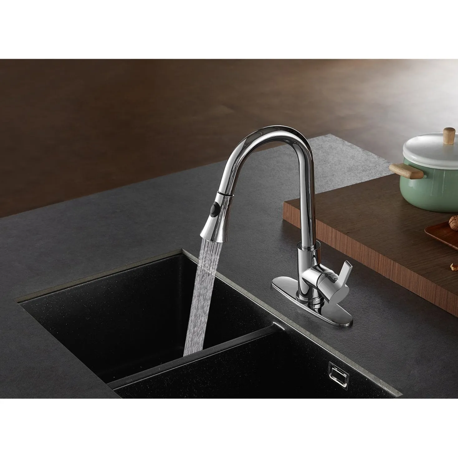 Kingston Brass Gourmetier Continental Deck Mount Single-Handle Pull-Down Kitchen Faucet