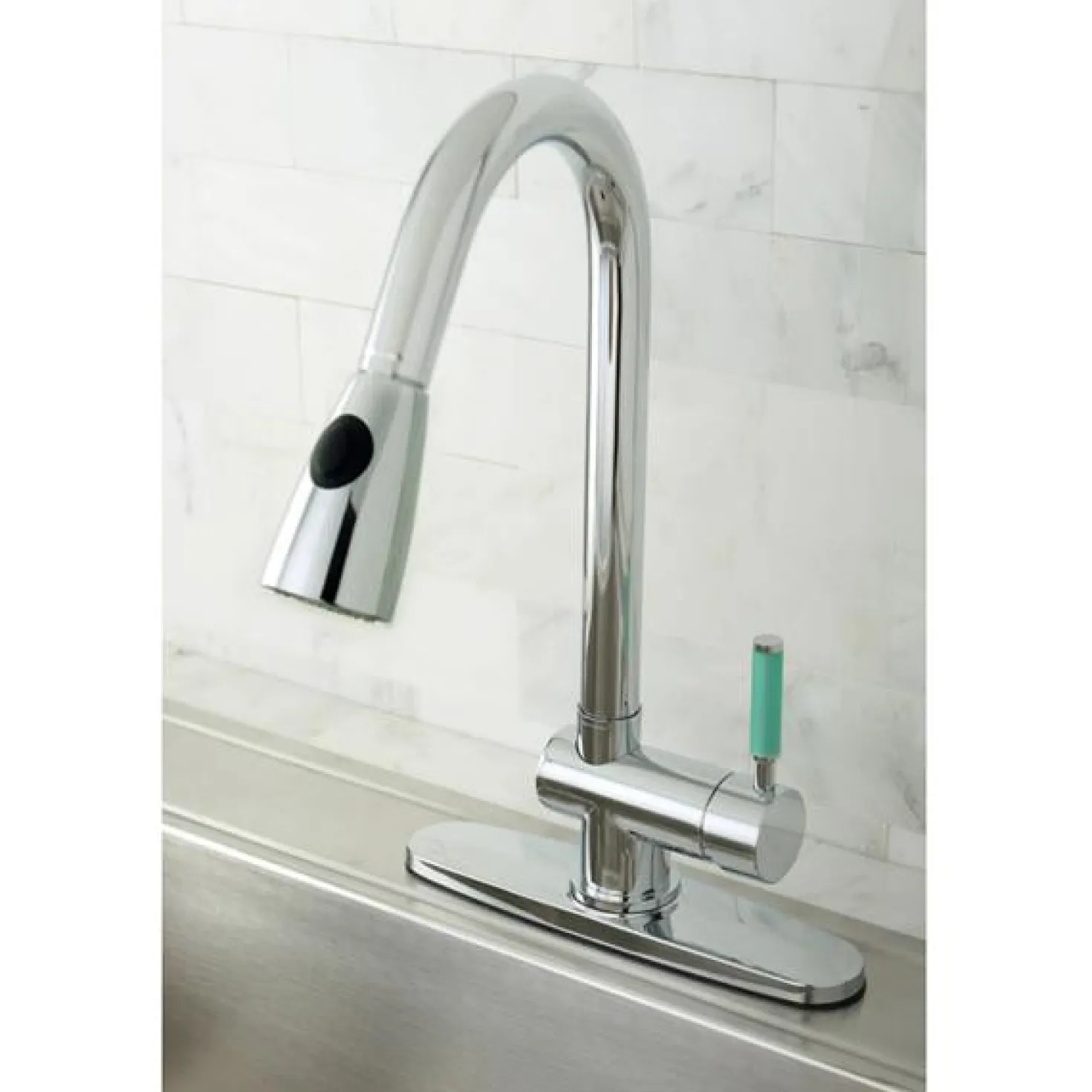 Kingston Brass Gourmetier Green Eden Single Lever Handle Kitchen Faucet with Pull-Down Sprayer