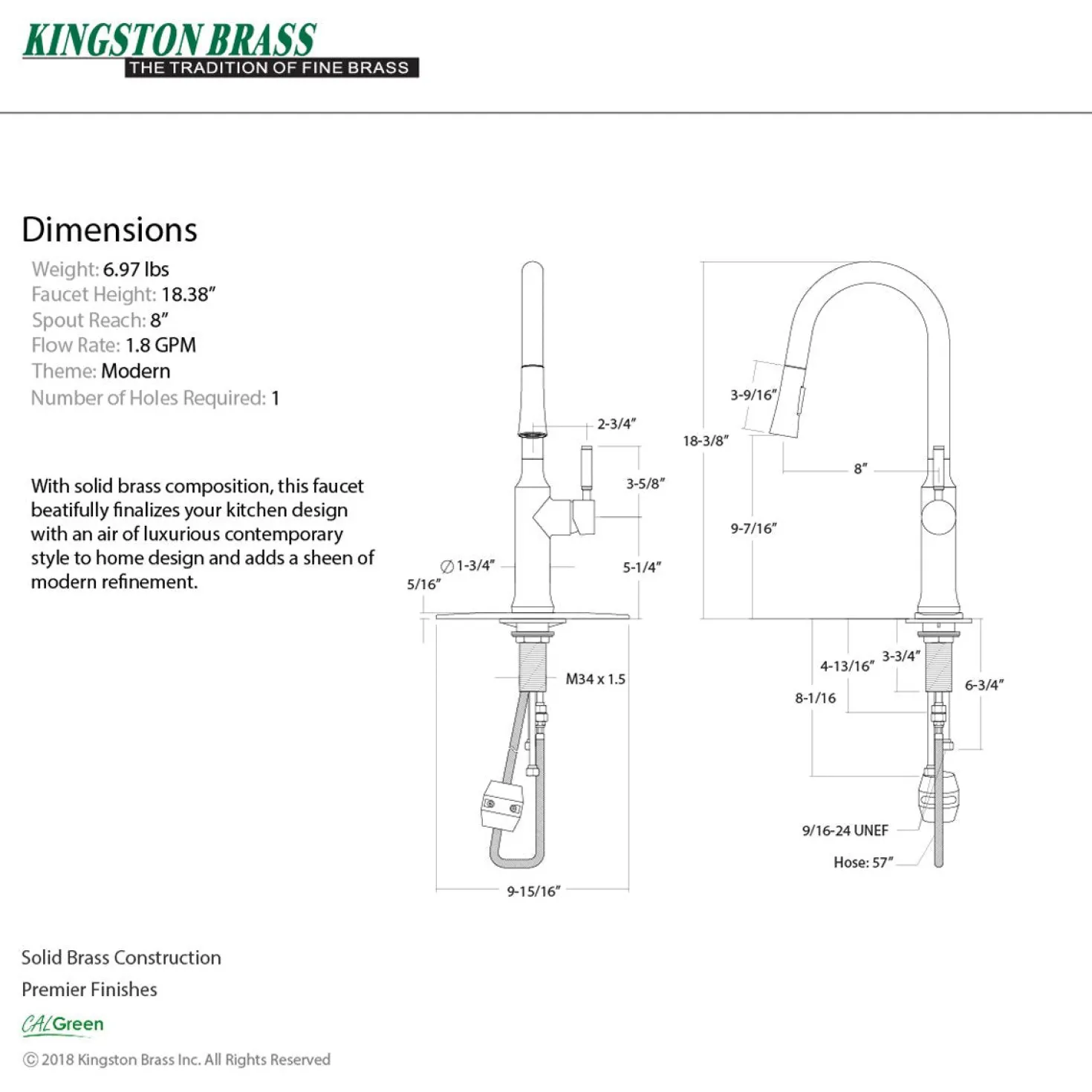 Kingston Brass Gourmetier Kaiser Single-Handle Pull-Down Kitchen Faucet