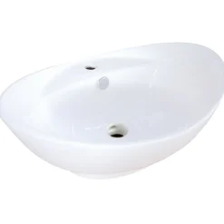 Kingston Brass Harmon White China Vessel Bathroom Sink with Overflow Hole and Faucet Hole