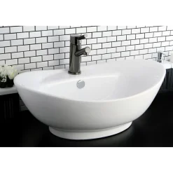 Kingston Brass Harmon White China Vessel Bathroom Sink with Overflow Hole and Faucet Hole