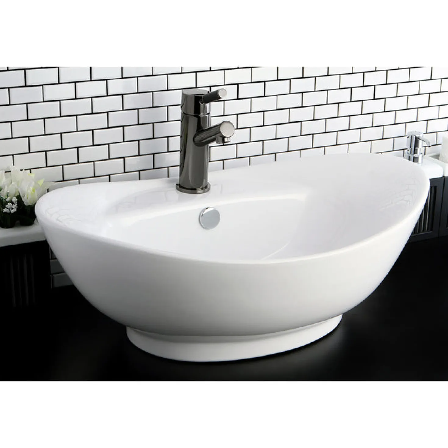 Kingston Brass Harmon White China Vessel Bathroom Sink with Overflow Hole and Faucet Hole