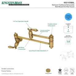 Kingston Brass Heirloom Wall Mount Pot Filler Kitchen Faucet