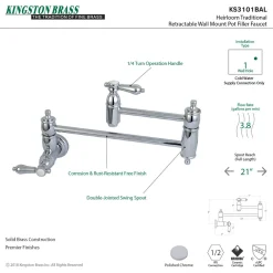Kingston Brass Heirloom Wall Mount Pot Filler Kitchen Faucet