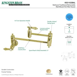 Kingston Brass Heirloom Wall Mount Pot Filler Kitchen Faucet
