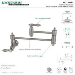 Kingston Brass Heirloom Wall Mount Pot Filler Kitchen Faucet