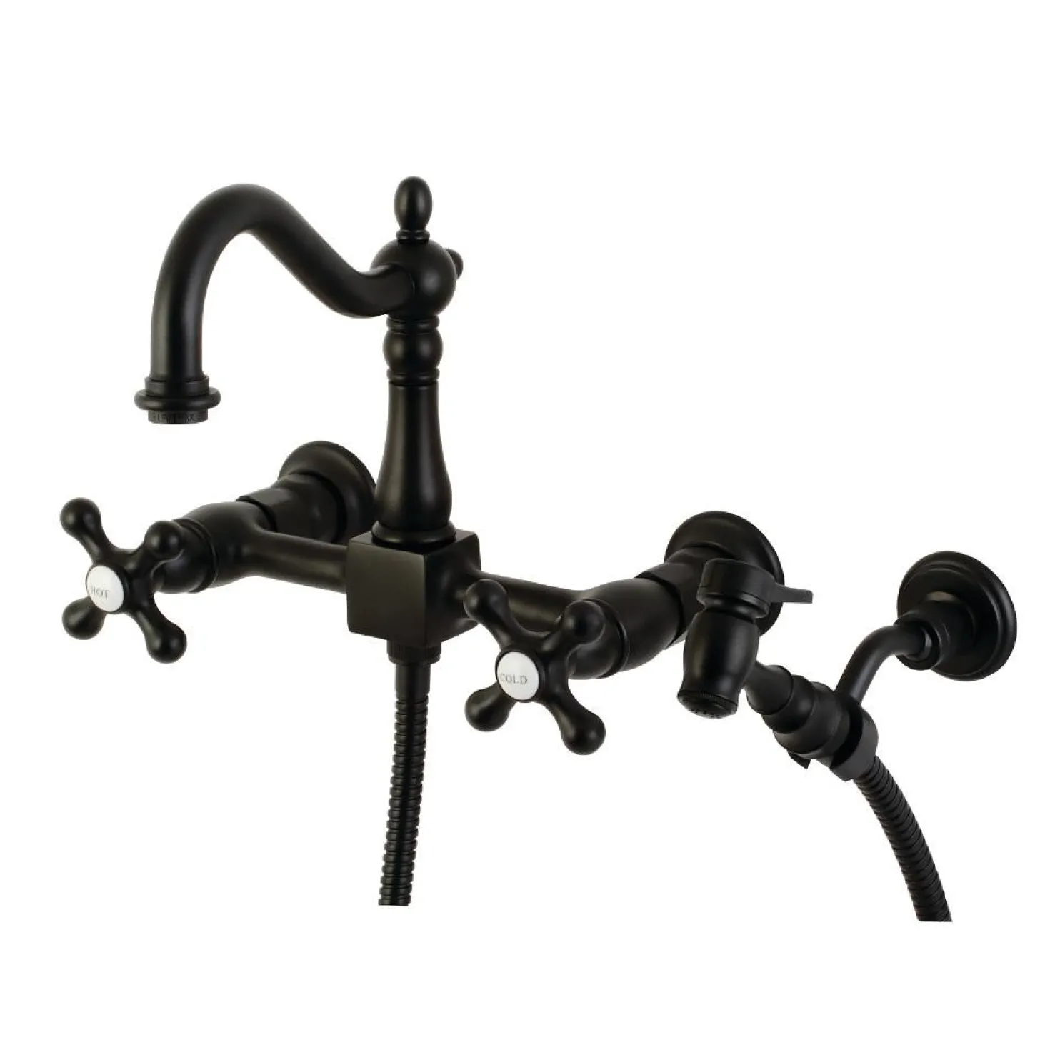 Kingston Brass Heritage 8" Centerset Wall Mount Kitchen Faucet with Brass Sprayer