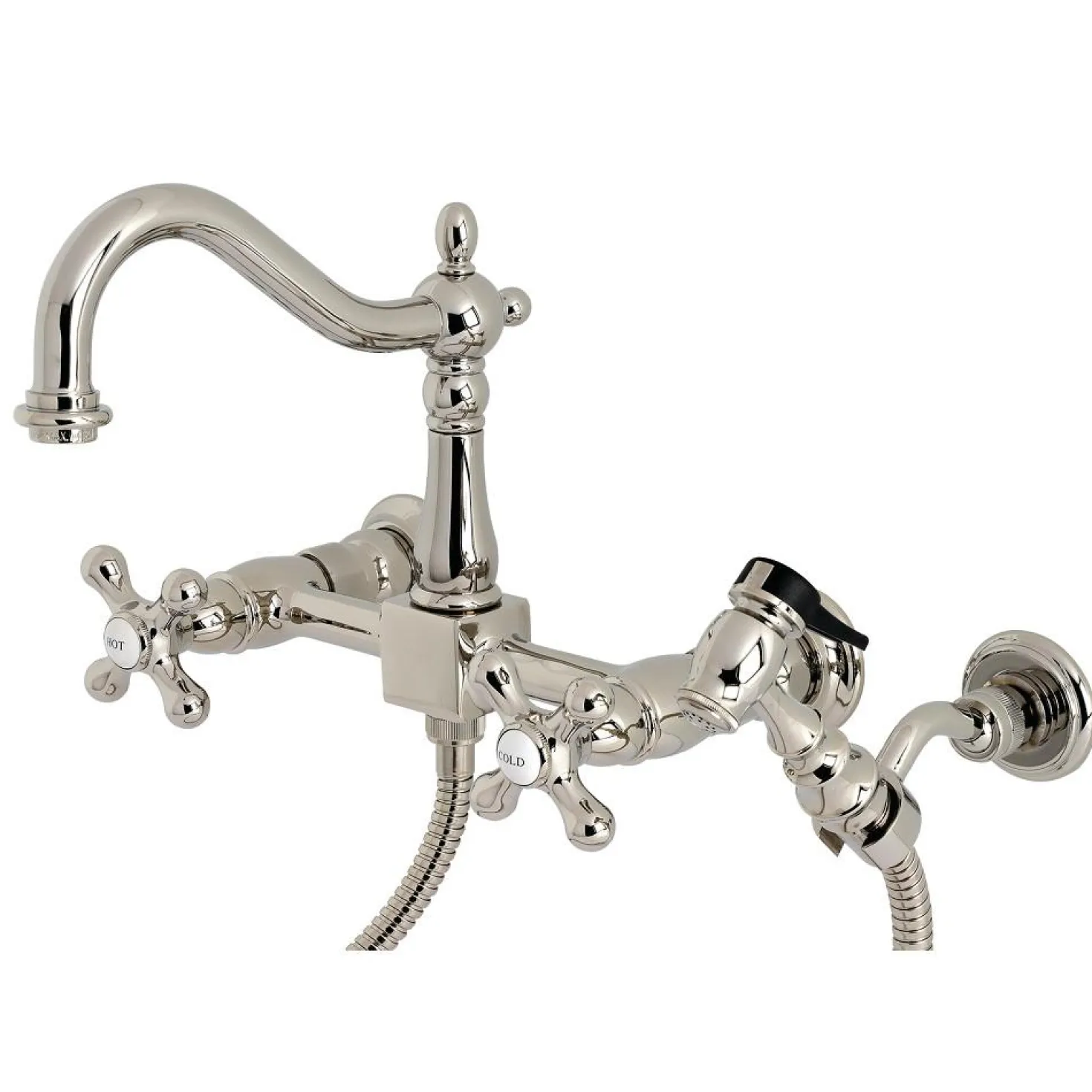 Kingston Brass Heritage 8" Centerset Wall Mount Kitchen Faucet with Brass Sprayer