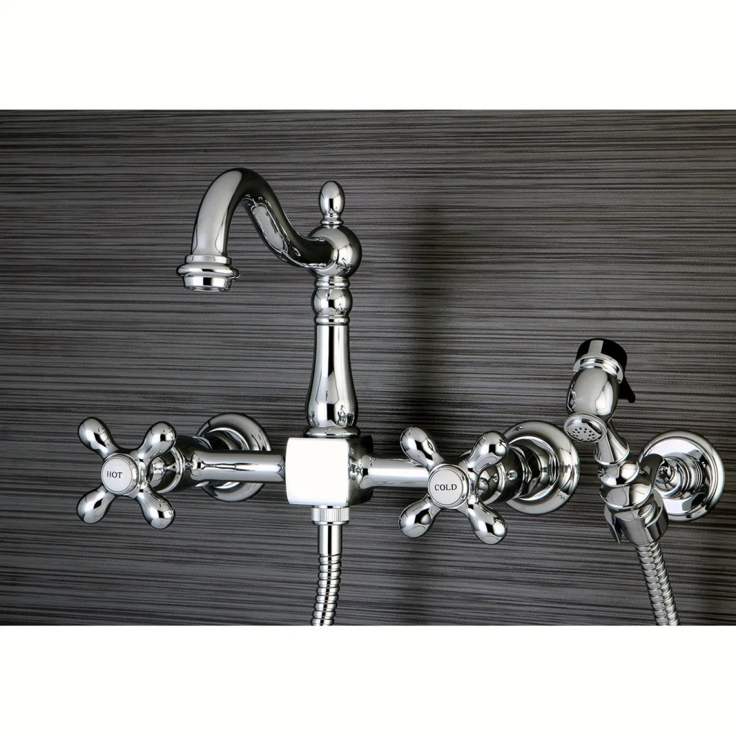 Kingston Brass Heritage 8" Centerset Wall Mount Kitchen Faucet with Brass Sprayer