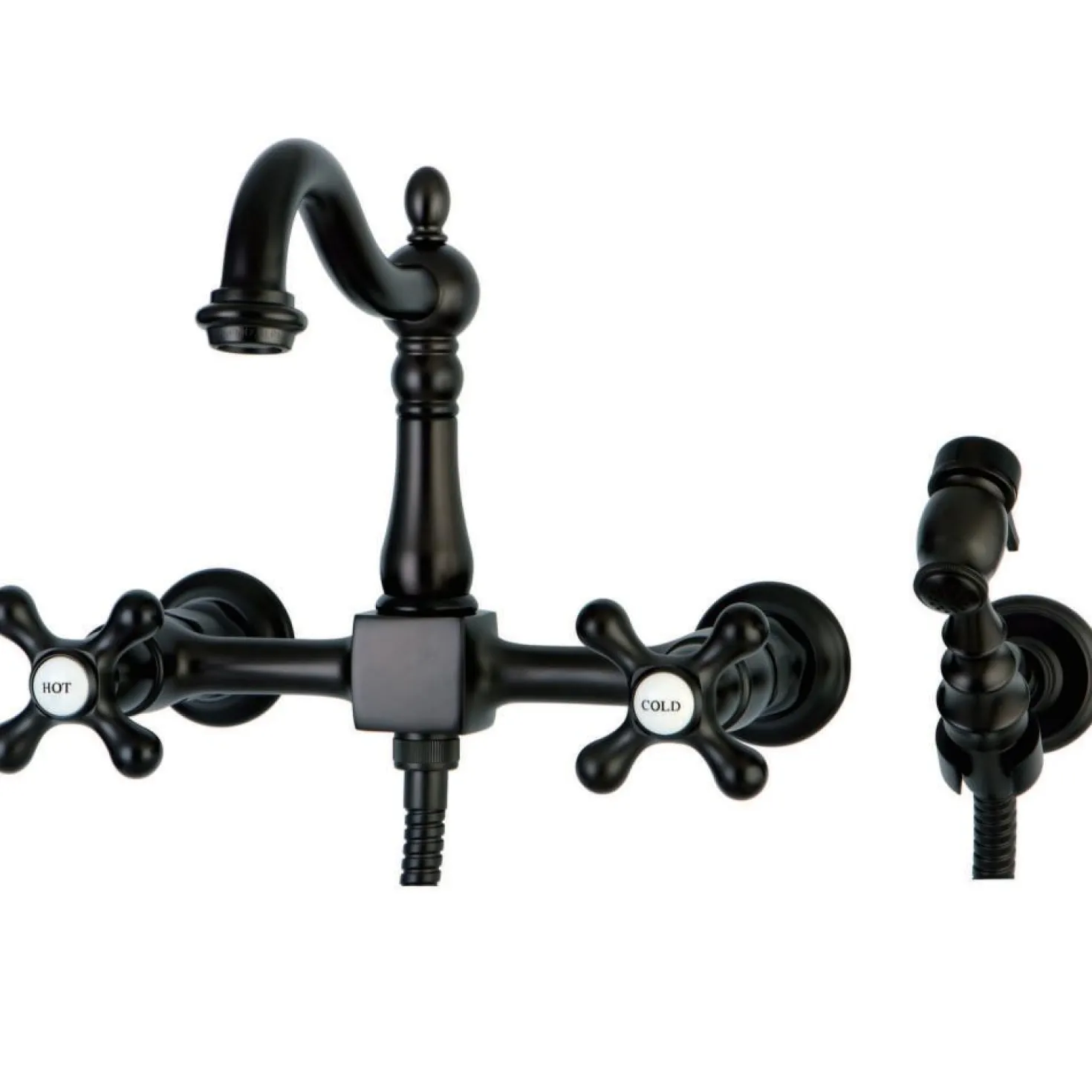 Kingston Brass Heritage 8" Centerset Wall Mount Kitchen Faucet with Brass Sprayer