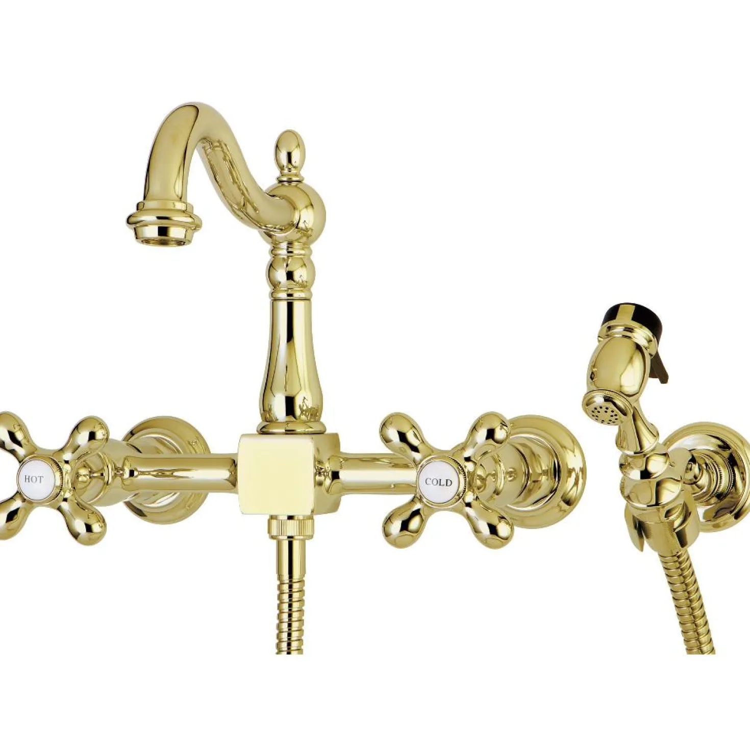 Kingston Brass Heritage 8" Centerset Wall Mount Kitchen Faucet with Brass Sprayer