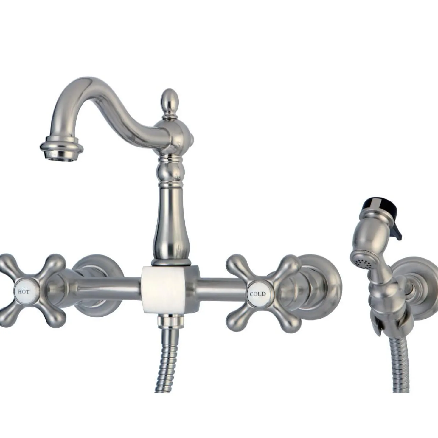 Kingston Brass Heritage 8" Centerset Wall Mount Kitchen Faucet with Brass Sprayer