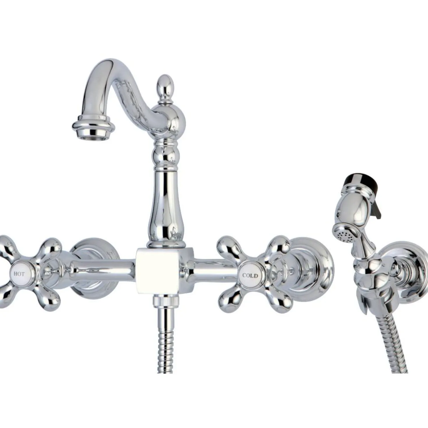 Kingston Brass Heritage 8" Centerset Wall Mount Kitchen Faucet with Brass Sprayer