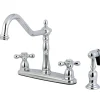 Kingston Brass Heritage 8" Center Two Handle Kitchen Faucet with Brass Sprayer