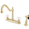 Kingston Brass Heritage 8" Center Two Handle Deck Mount Kitchen Faucet with Brass Sprayer