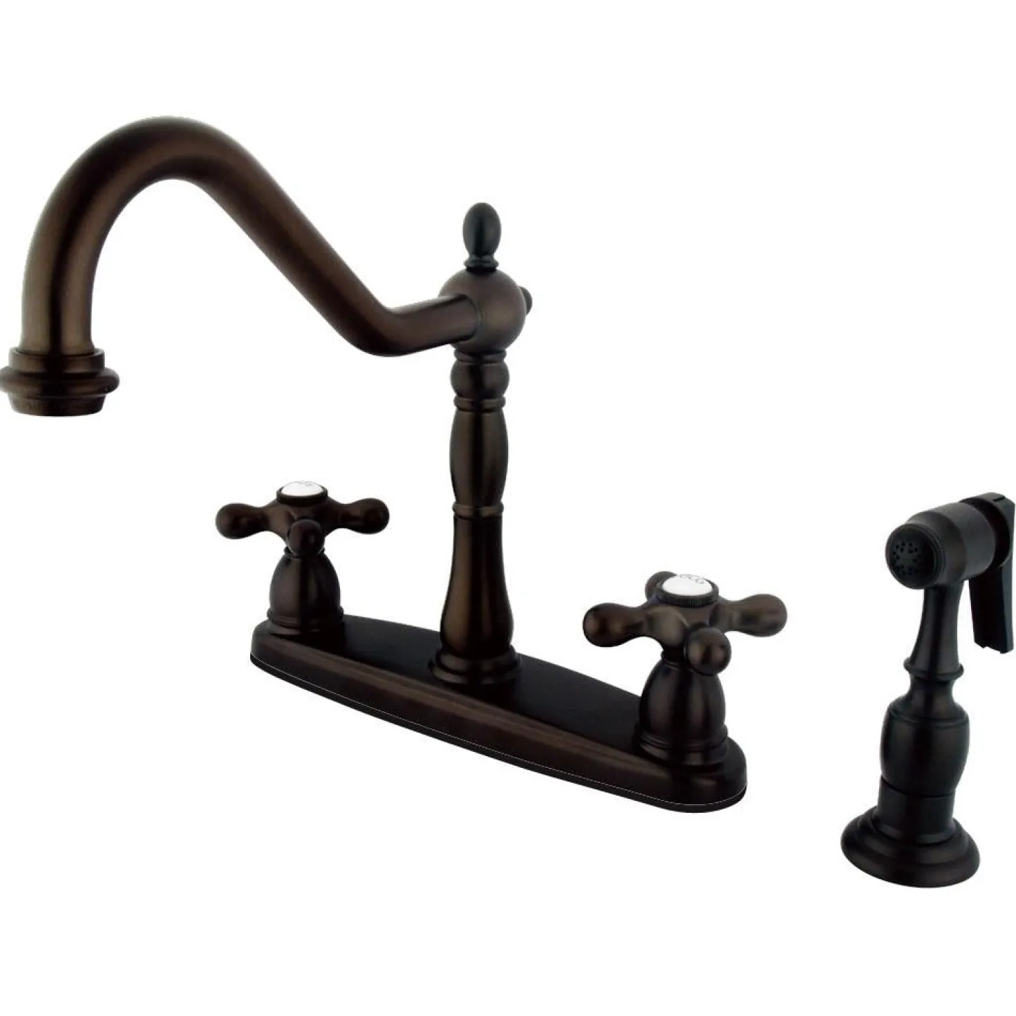 Kingston Brass Heritage 8" Center Kitchen Faucet with Brass Sprayer and Cross Handle