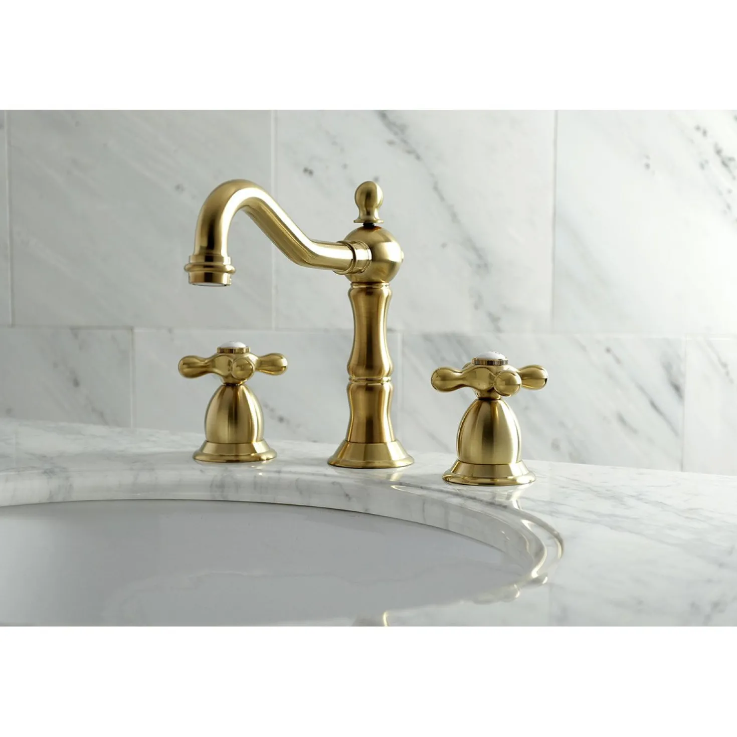 Kingston Brass Heritage Cross-Handle 8-Inch Widespread Bathroom Faucet